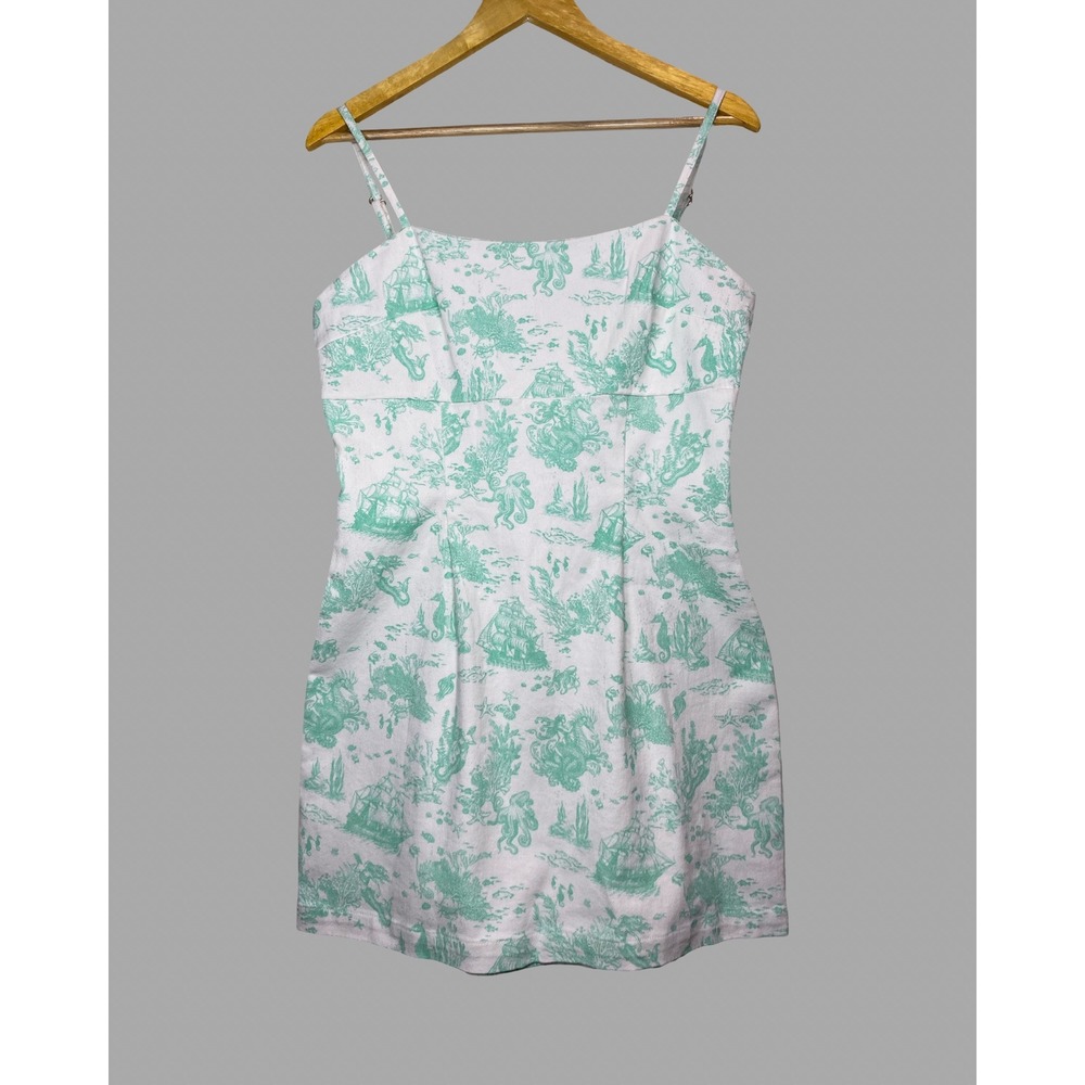 Avec Les Filles Nautical Toile Mermaid Mini Dress Mint Green White Size 10 NEW - Picture 2 of 12